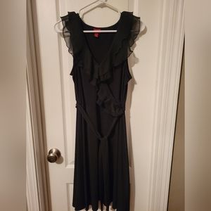 Black v neck ruffle dress